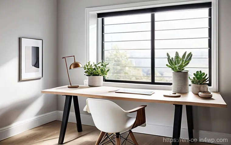 원격근무 환경에서의 알맞은 분위기 조성 - **The Modern Minimalist Sanctuary:** A pristine and highly organized home office workspace, designed...
