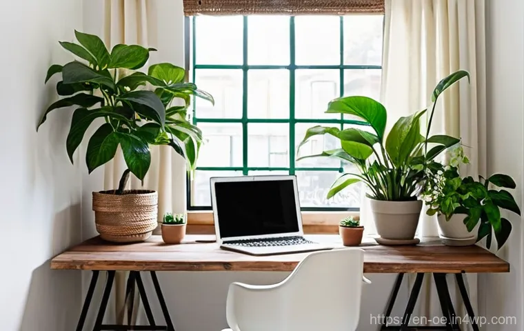 원격근무 환경에서의 알맞은 분위기 조성 - **The Modern Minimalist Sanctuary:** A pristine and highly organized home office workspace, designed...