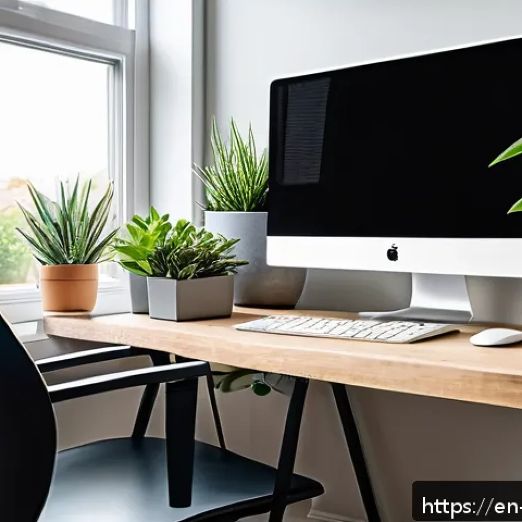 효율적인 원격근무를 위한 공간 혁신 사례 - A bright and cozy home office corner bathed in natural sunlight from a large window, featuring an er...
